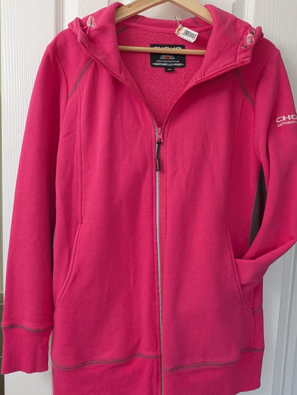 Chico's Hot Pink Full-Zip Hooded Fleece Jacket
